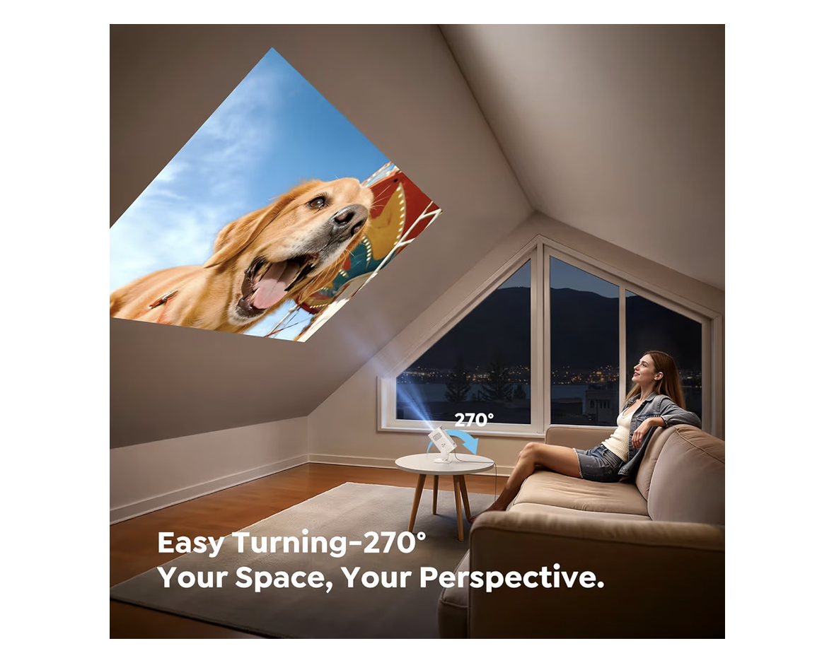 【Built-in Apps | Short Throw】Mini-Projector with WiFi6 and Two-Way Bluetooth5.4, 4K 1080P Support Portable-Projector, Auto Keystone 270° Rotation Outdoor Movie-Projecteur for Phone/HDMI/TV Stick,White