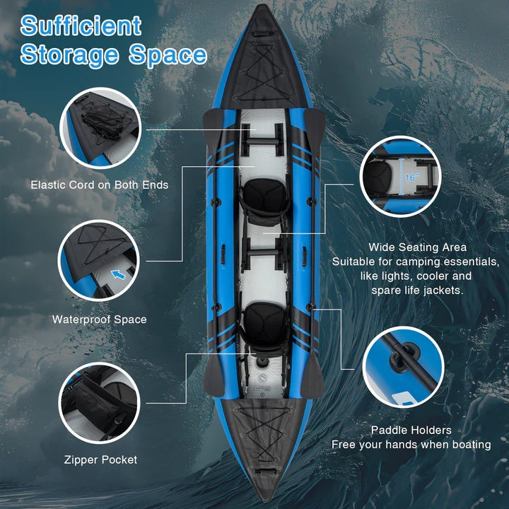 Goplus 12.5 ft Inflatable Tandem Kayak | 1-2 Person Canoe | 507 lbs Capacity | Includes All Accessories & Carry Bag