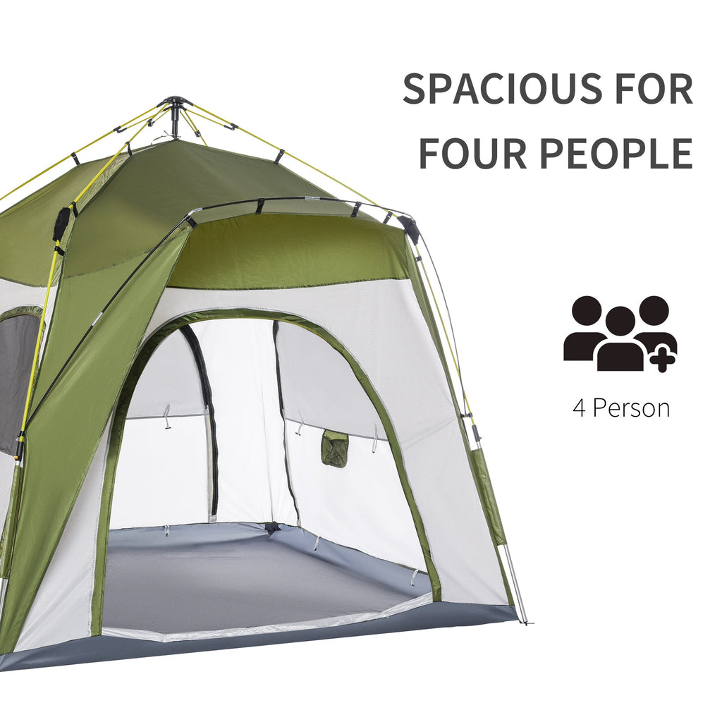 Outsunny Automatic Camping Tent Instant Outdoor Easy Pop Up Portable Backpacking Dome Shelter 4 Person Green