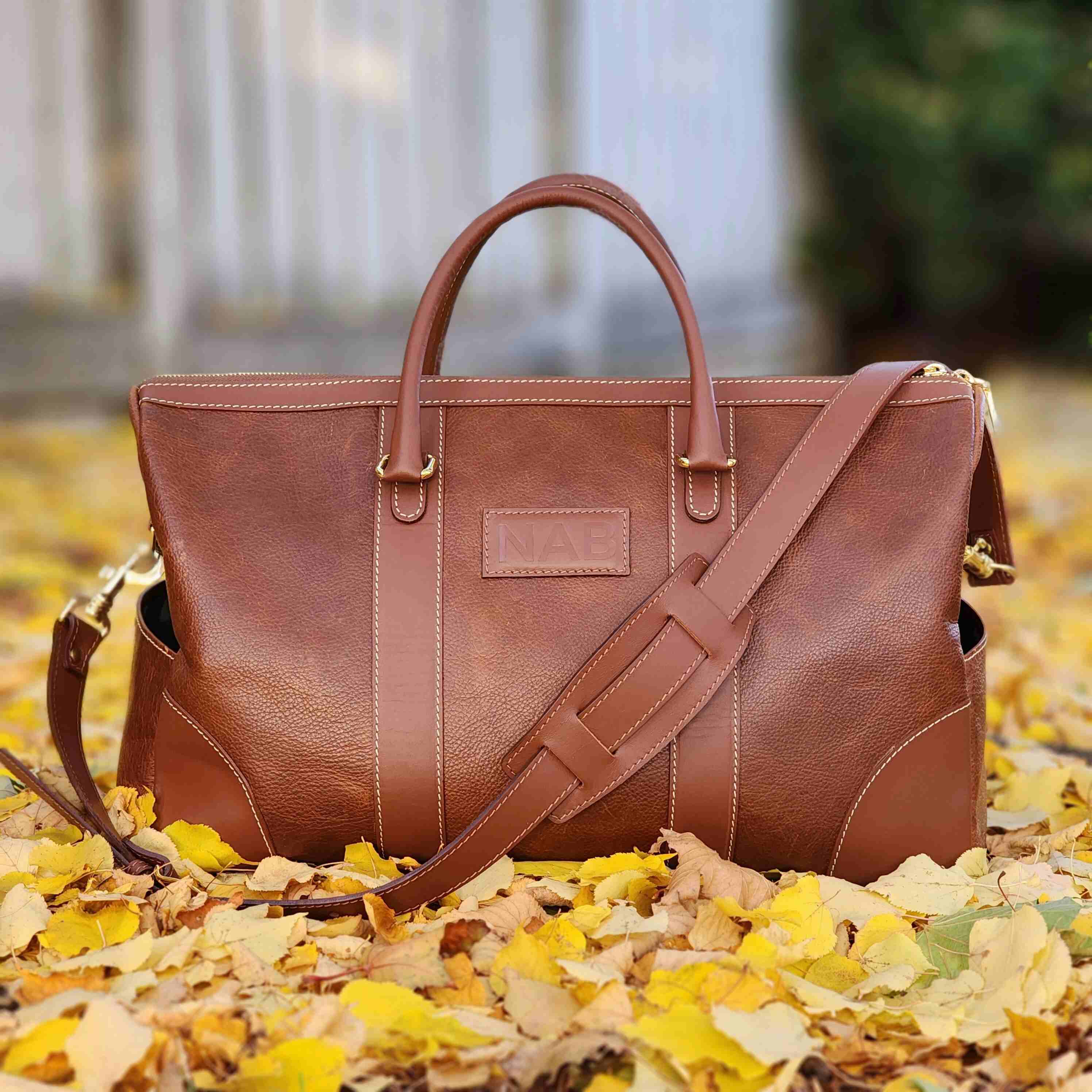 The Shield Duffle- Cognac Full-Grain Leather Duffle Bag Made in Canada