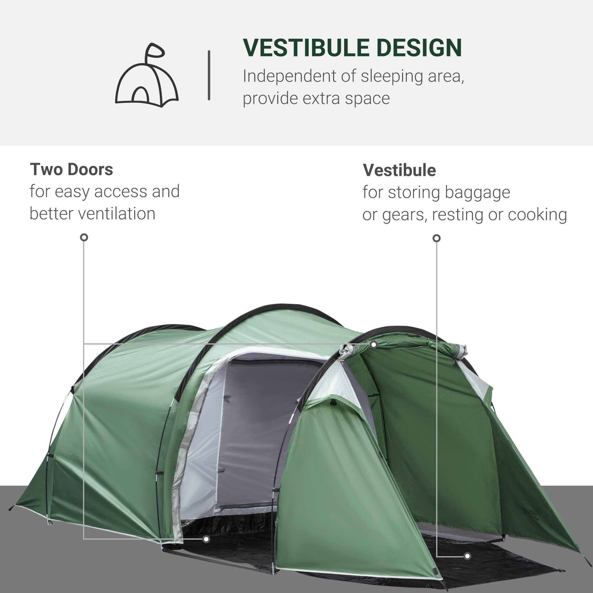 Outsunny Weatherproof Dome Camping Tent w/ Vestibule for 2-3 Person Screen Room Lightweight Backpacking Tent for Fishing