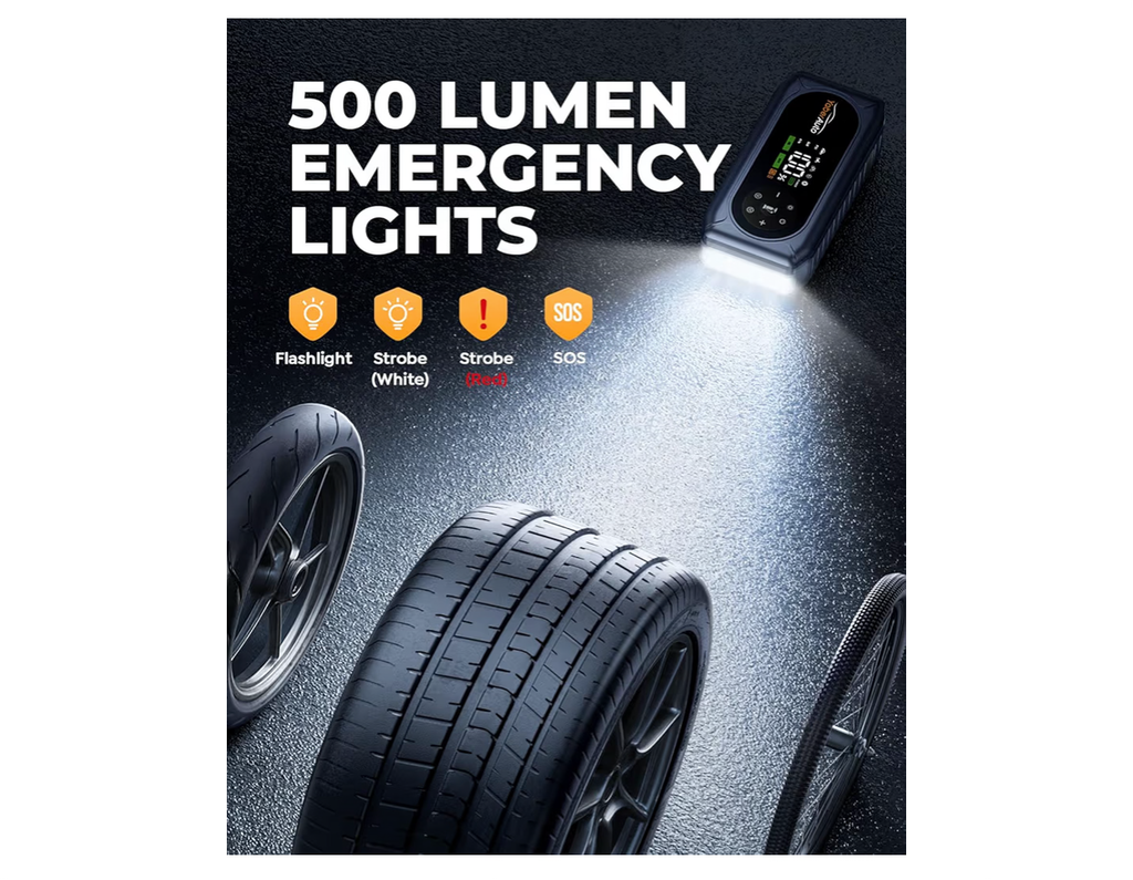 9-in-1 4500A 150PSI Car Battery Booster Jump Starter with Air Compressor, YaberAuto Jump Starter (All Gas/9L Diesel), 12V Car Battery Booster with Extended Jumper Cables,Insulated Gloves,Light