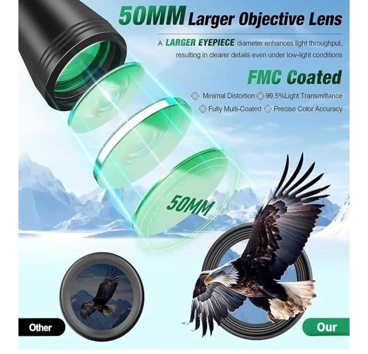 Binoculars for Adults High Powered, Military HD Professional/Daily Waterproof 20x50 Binoculars for Bird Watching Travel Hunting Football Games Stargazing with Carrying Case & Strap