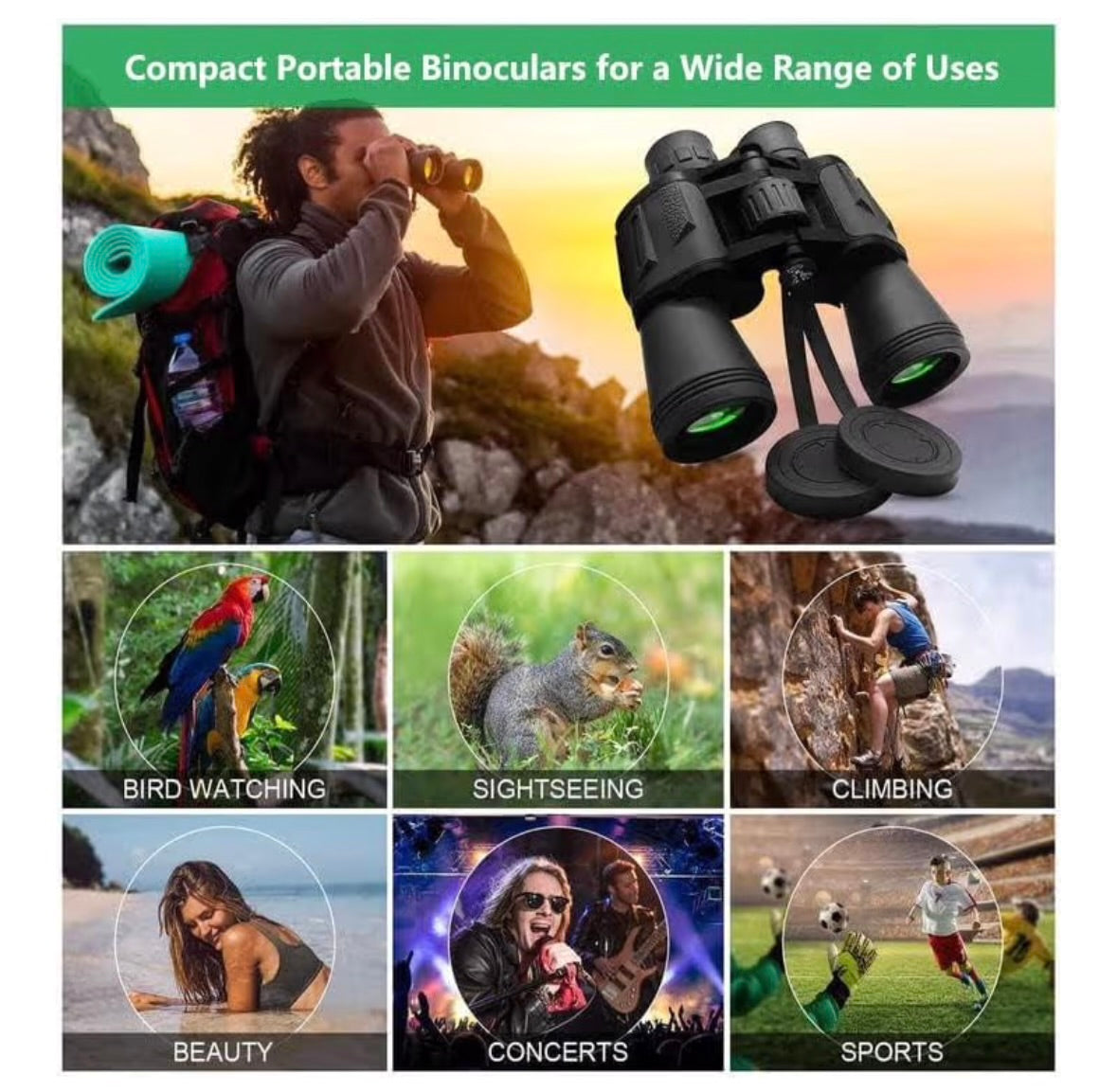 Binoculars for Adults High Powered, Military HD Professional/Daily Waterproof 20x50 Binoculars for Bird Watching Travel Hunting Football Games Stargazing with Carrying Case & Strap