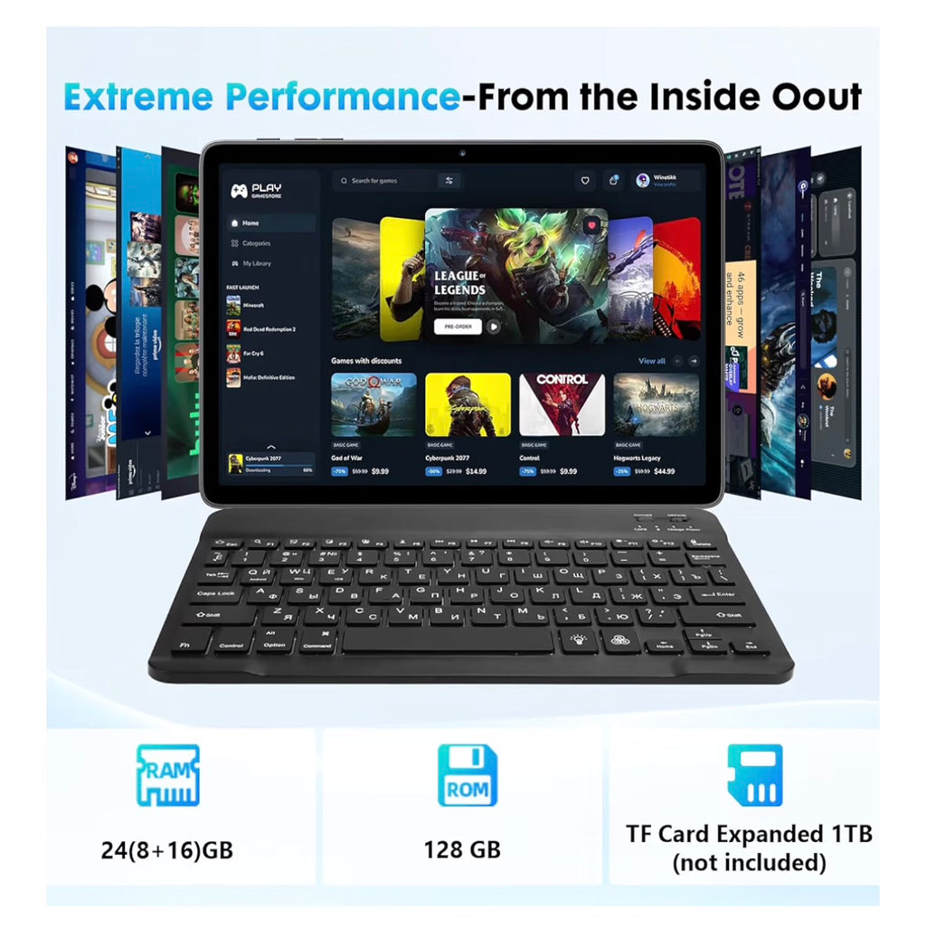 10 Inch Tablet, Android 15 Tablet with 24GB RAM + 128GB ROM (1TB Expandable), Octa-Core, 1280x800 IPS HD Touchscreen, 5MP+8MP Dual Camera, 6000mAh, Tablet with Keyboard, Mouse, Widevine L1(Gray)