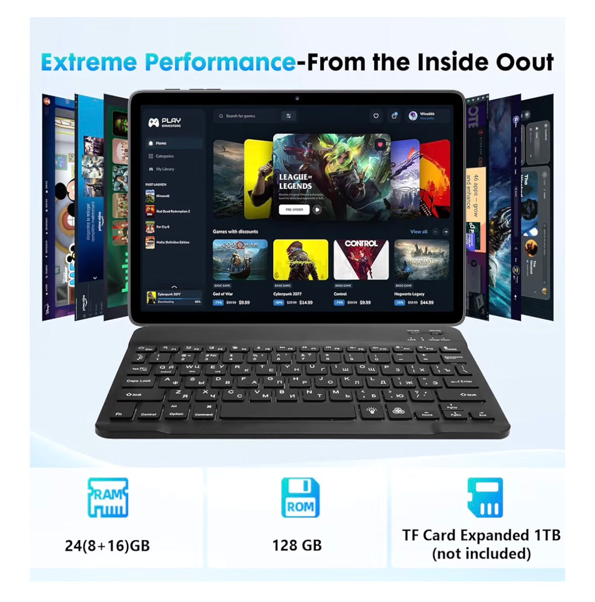 10 Inch Tablet, Android 15 Tablet with 24GB RAM + 128GB ROM (1TB Expandable), Octa-Core, 1280x800 IPS HD Touchscreen, 5MP+8MP Dual Camera, 6000mAh, Tablet with Keyboard, Mouse, Widevine L1(Gray)