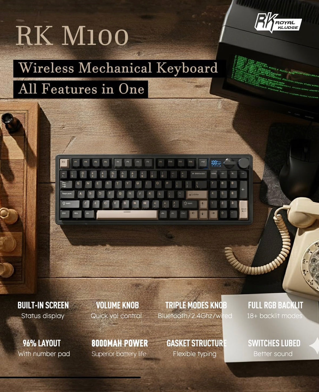 RK M100 wireless Gaming Mechanical Keyboard
