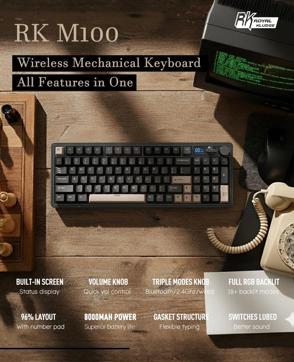 RK M100 wireless Gaming Mechanical Keyboard