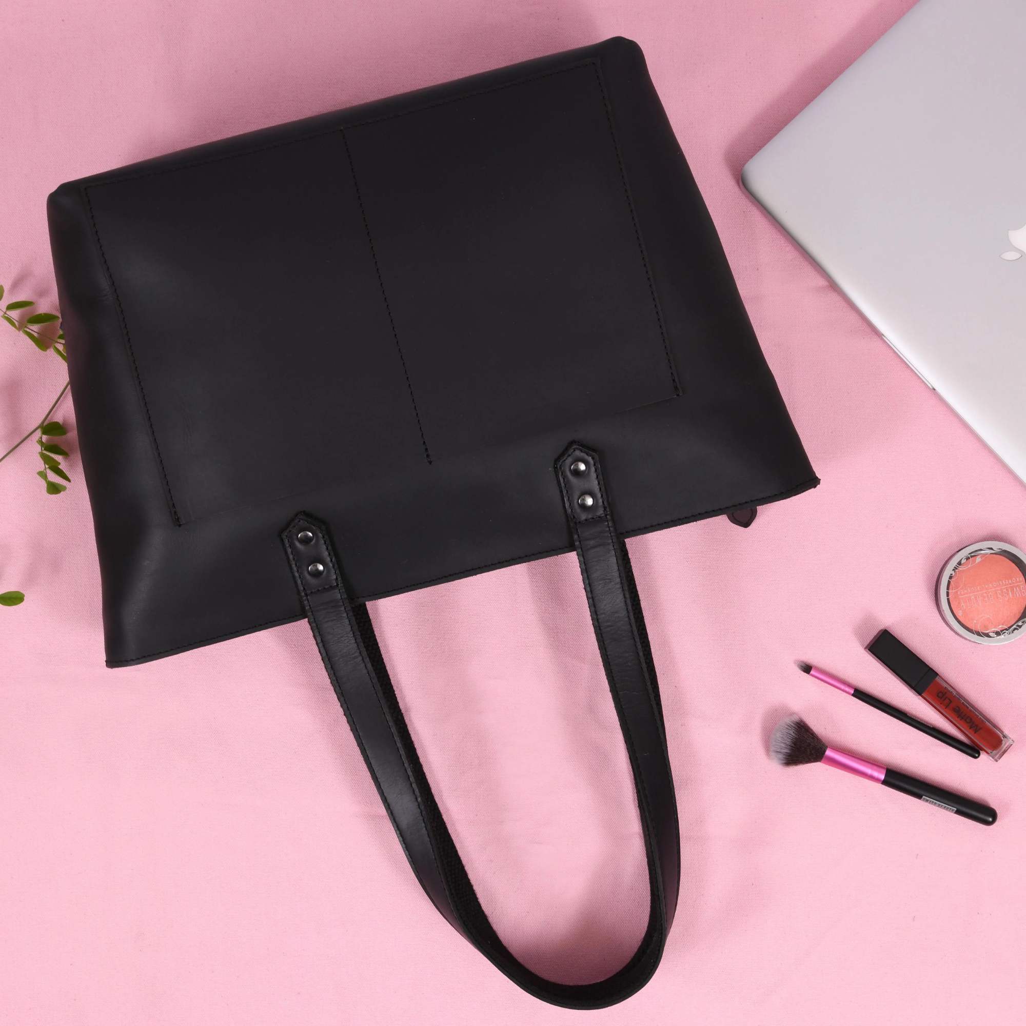 Classic Black Leather Tote Bag