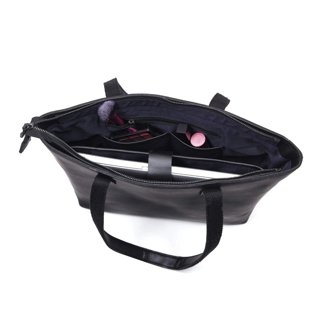 Classic Black Leather Tote Bag