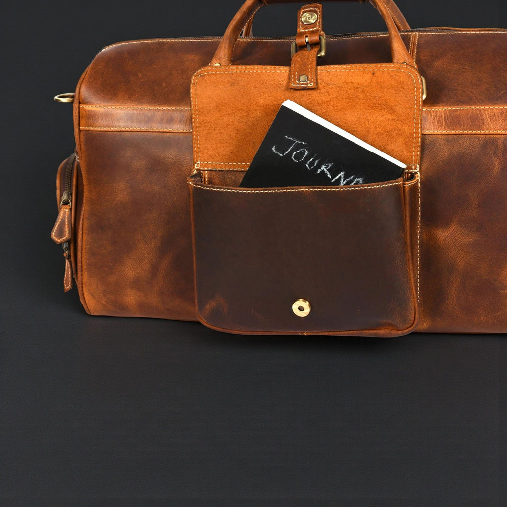 The Voyager Duffle - Cognac Full-Grain Distressed Leather Duffle Bag