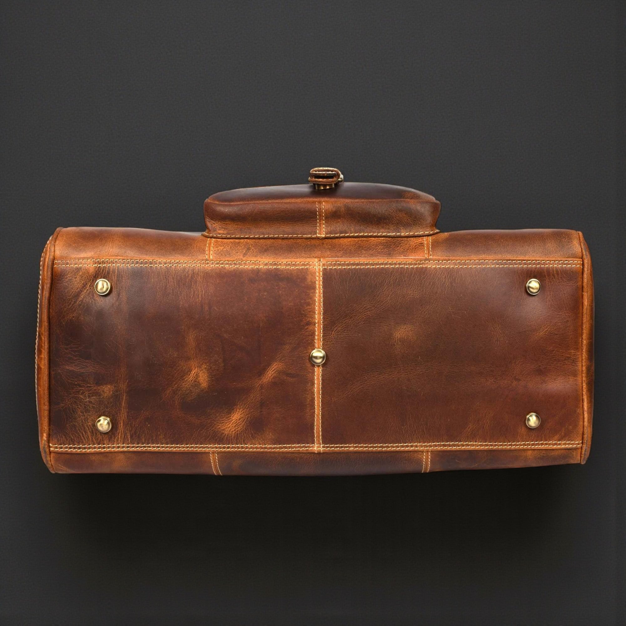 The Voyager Duffle - Cognac Full-Grain Distressed Leather Duffle Bag