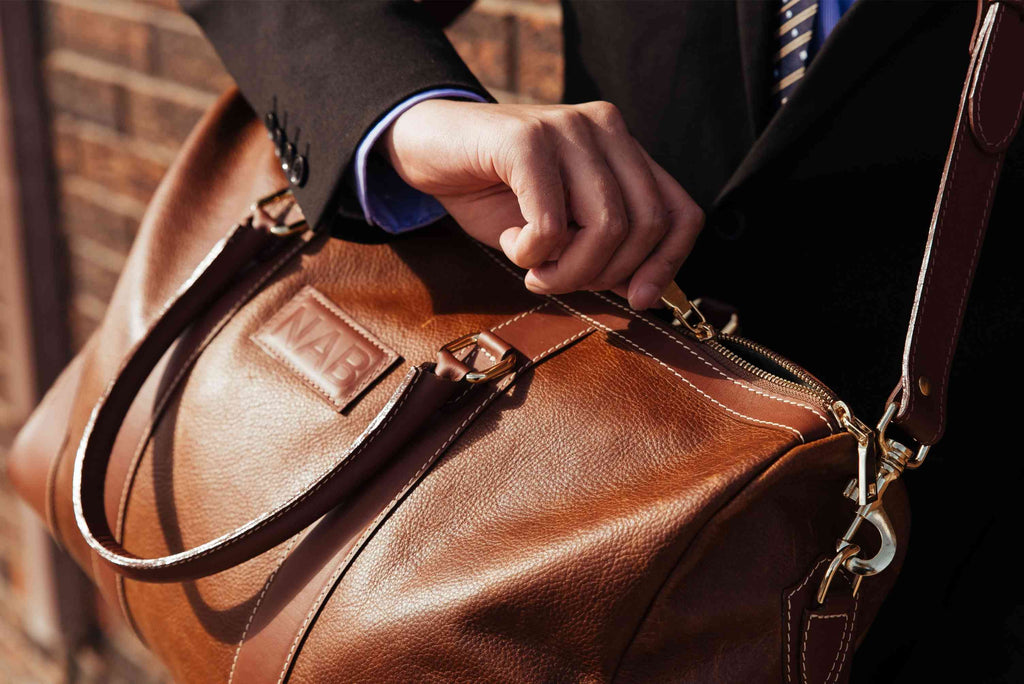 The Shield Duffle- Cognac Full-Grain Leather Duffle Bag Made in Canada