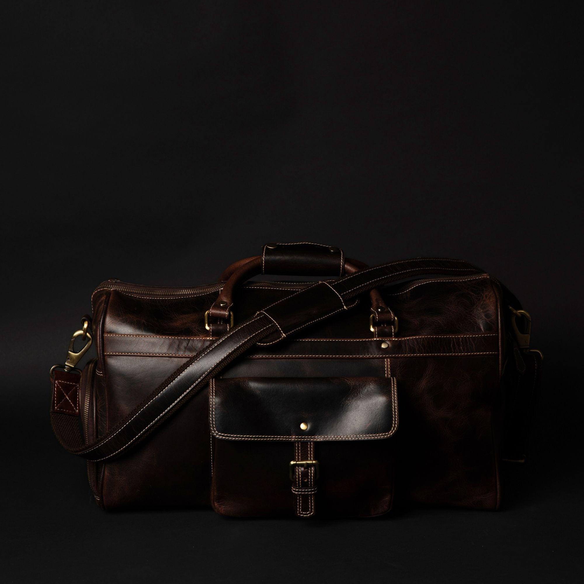 The Voyager Duffle - Brown Full-Grain Distressed Leather Duffle Bag