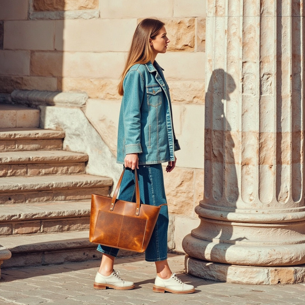 Classic Cognac Leather Tote Bag
