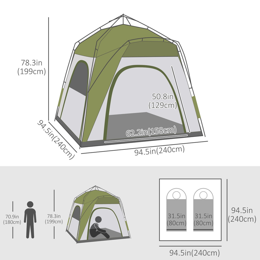 Outsunny Automatic Camping Tent Instant Outdoor Easy Pop Up Portable Backpacking Dome Shelter 4 Person Green