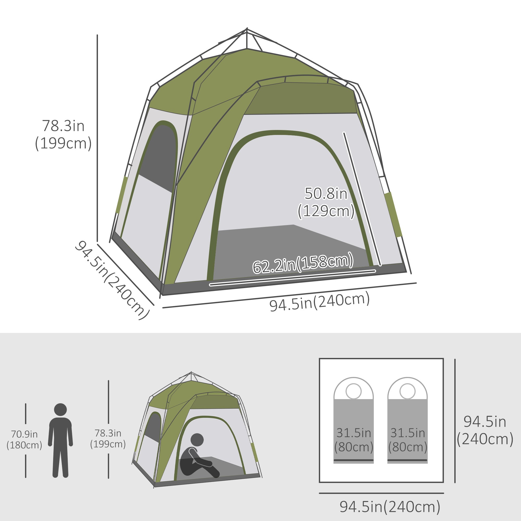 Outsunny Automatic Camping Tent Instant Outdoor Easy Pop Up Portable Backpacking Dome Shelter 4 Person Green