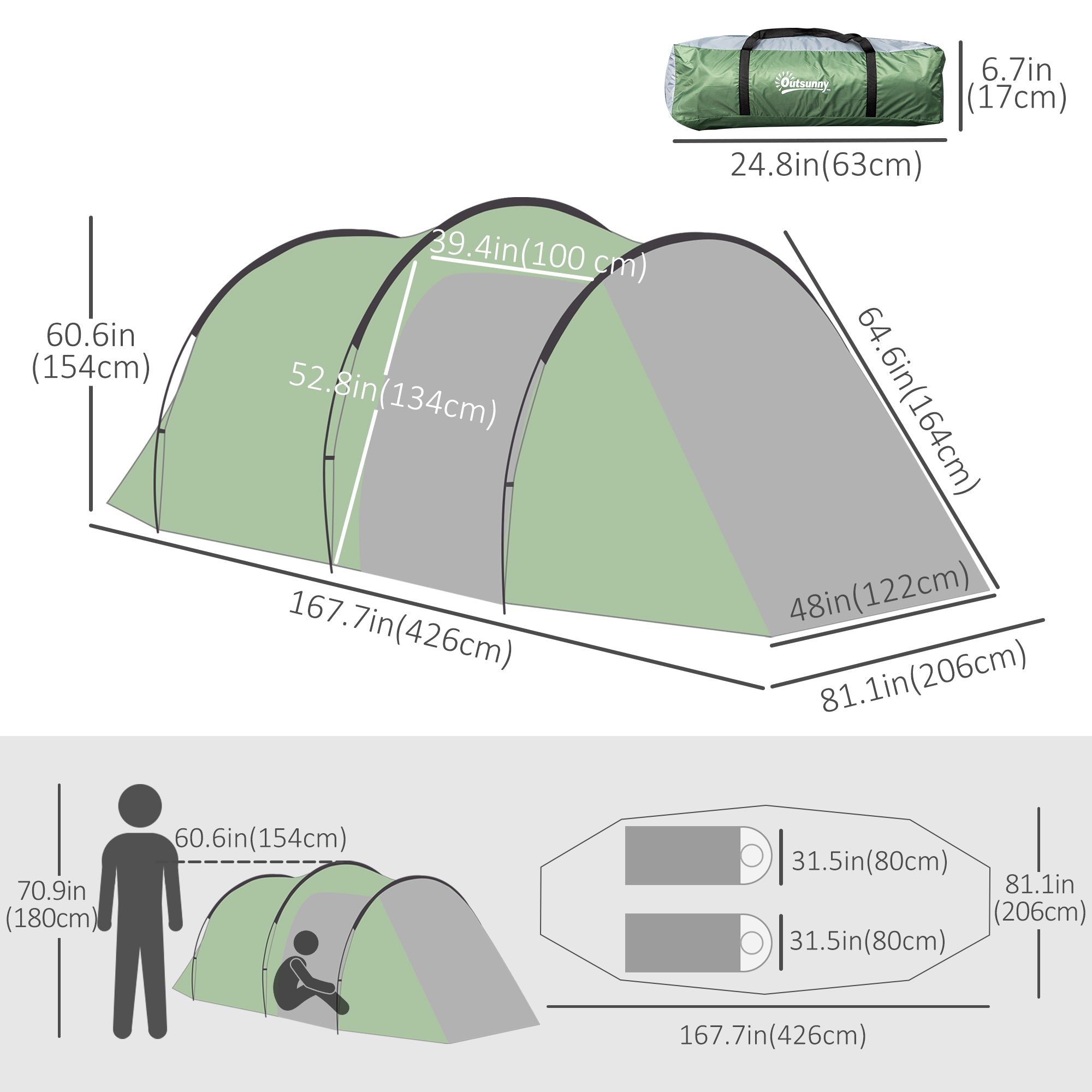 Outsunny Weatherproof Dome Camping Tent w/ Vestibule for 2-3 Person Screen Room Lightweight Backpacking Tent for Fishing