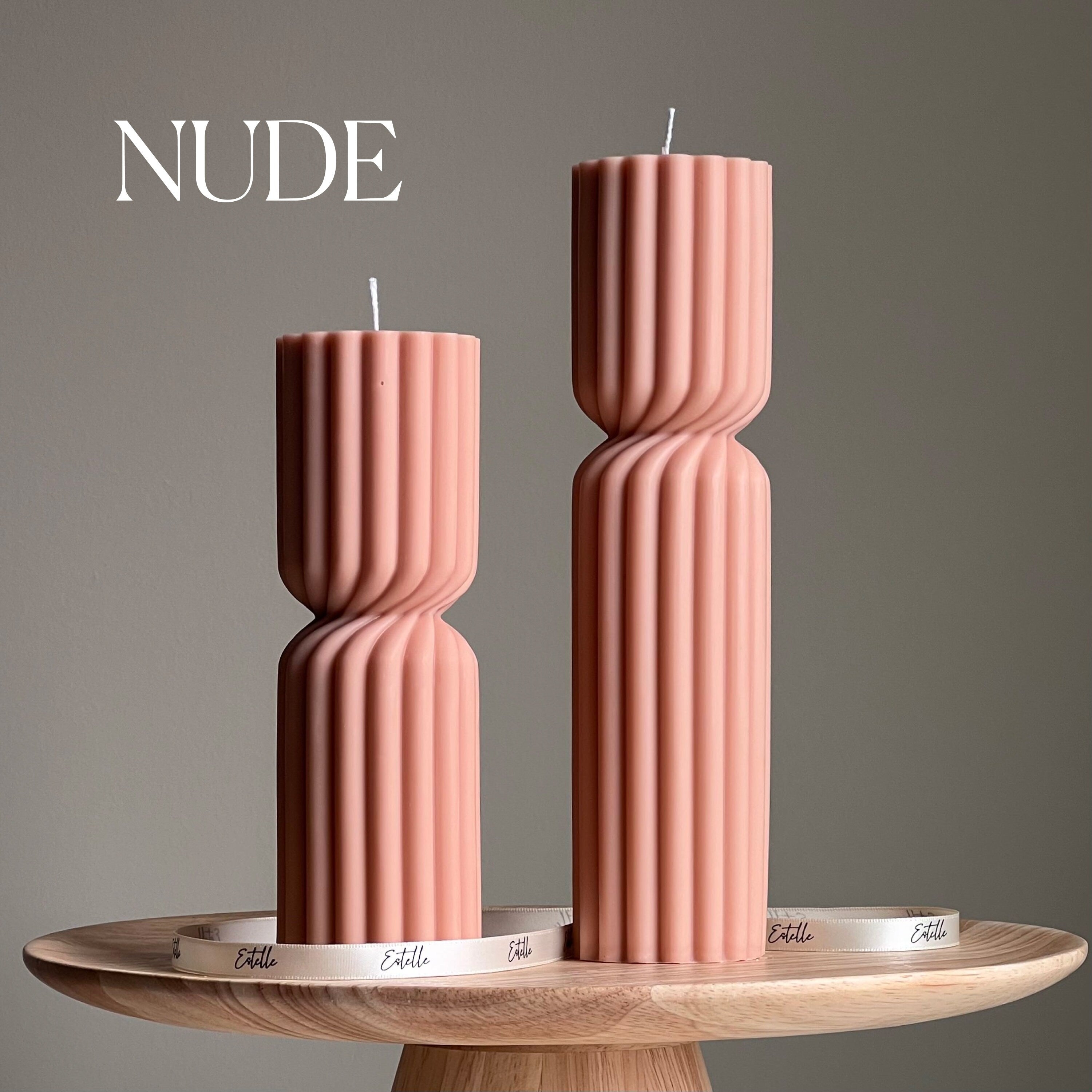 Small Ribbed Hourglass Pillar Candle: Sculptural Soy Wax Candle