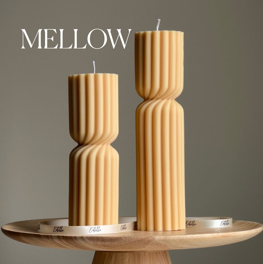 Small Ribbed Hourglass Pillar Candle: Sculptural Soy Wax Candle