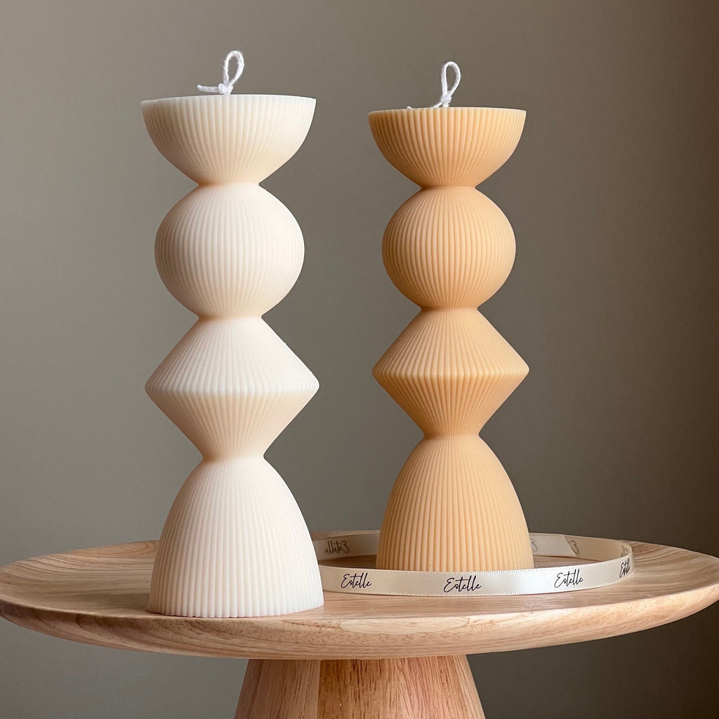Geometric Soy Pillar Candle: Sculptural Home Decor
