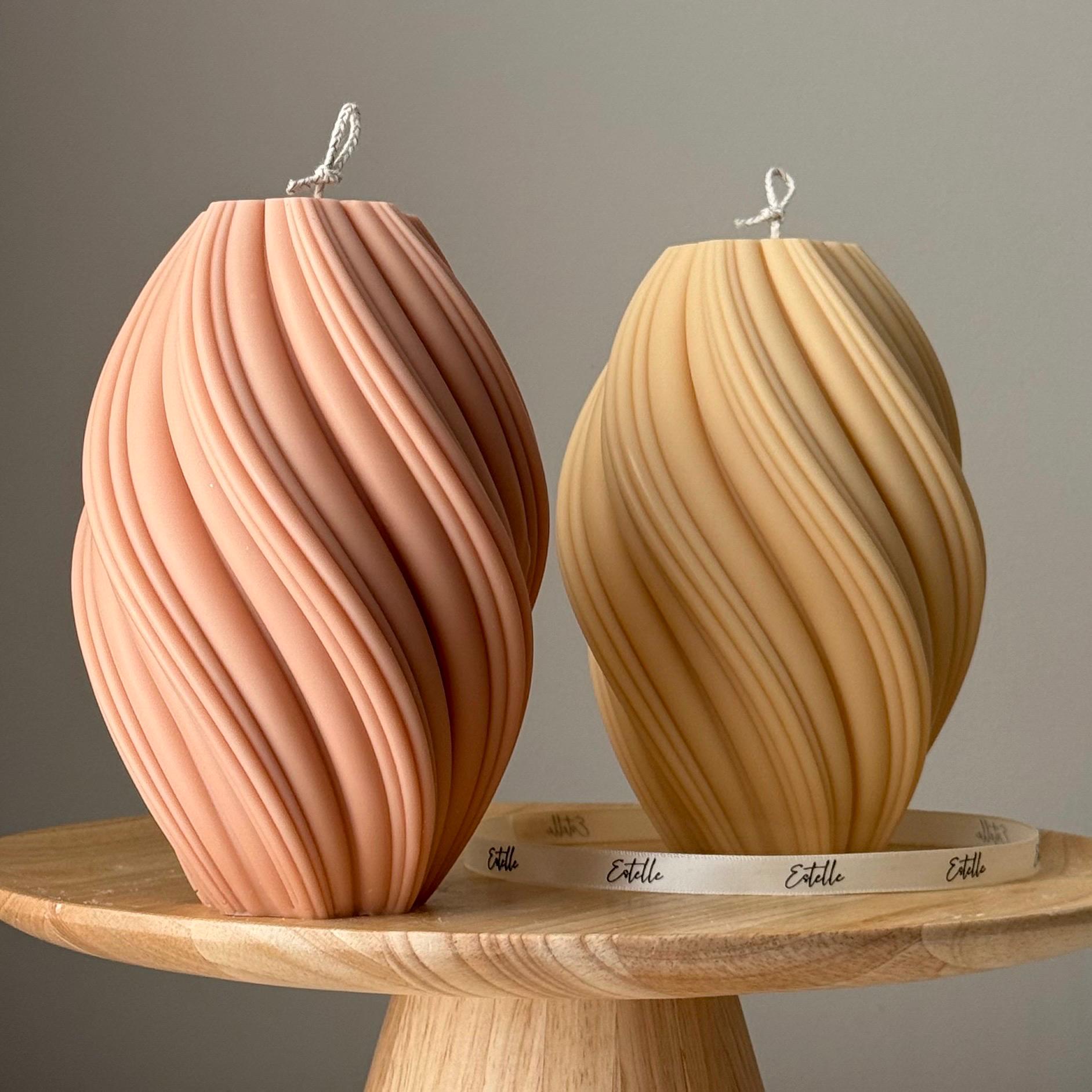 Hand Poured Tall Swirl Soy Wax Candle: Sculptural Art Decor