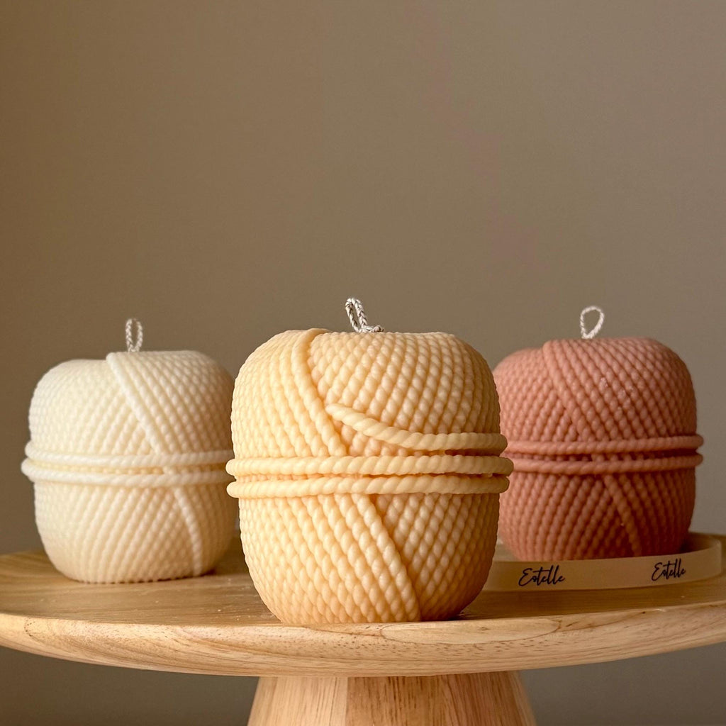 Knitting Wool Soy Candle: Handmade Pillar Candle, Home Decor