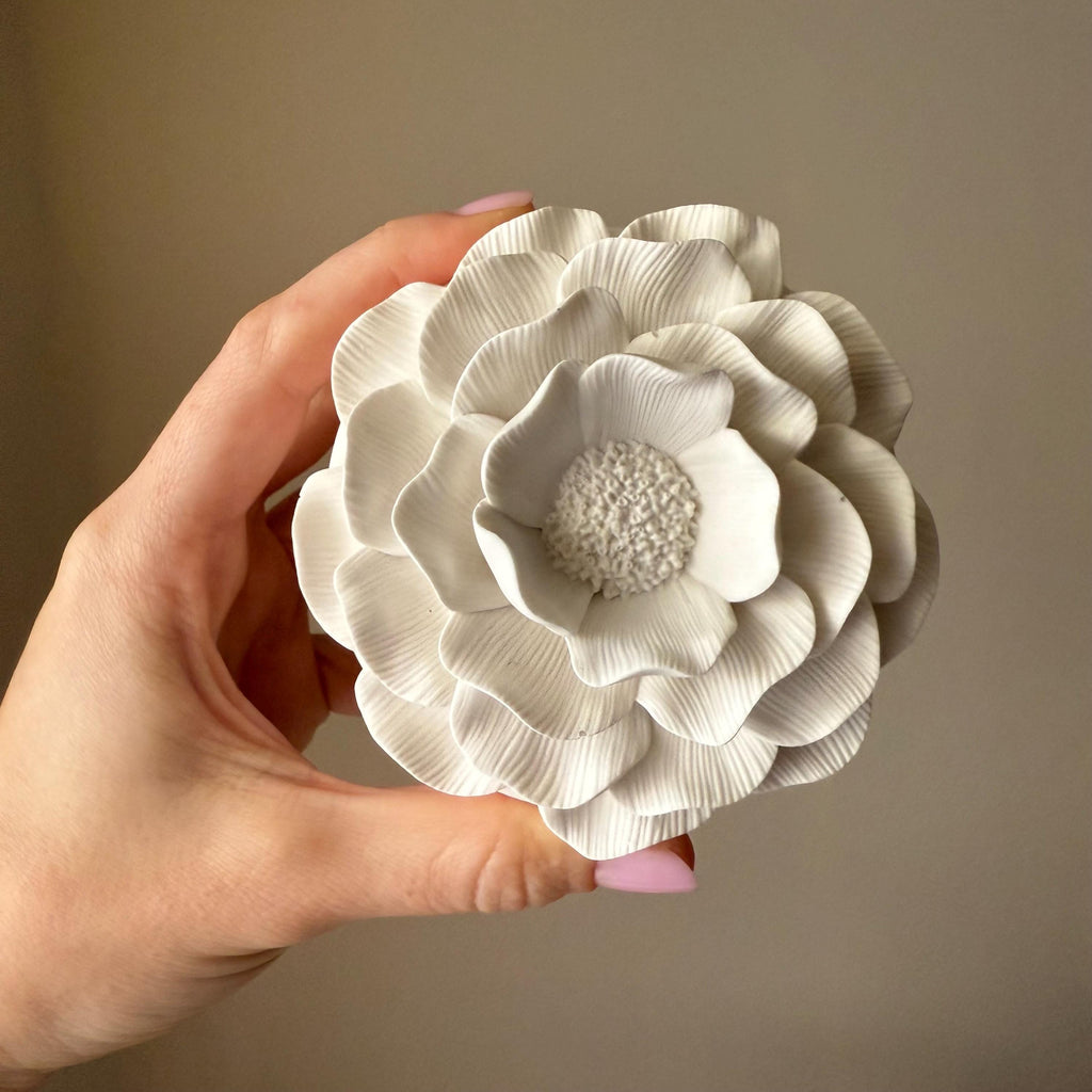 Camelia Flower Soy Wax Candle in Jesmonite Jar: Handmade Scented Candle