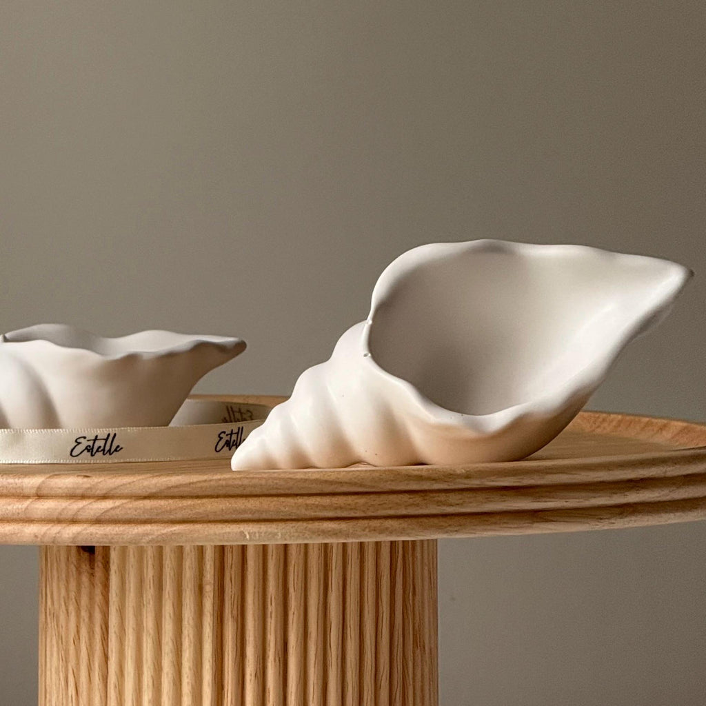 Jesmonite Conch Trinket Tray: Scandi Jewelry Dish, Desk Decor