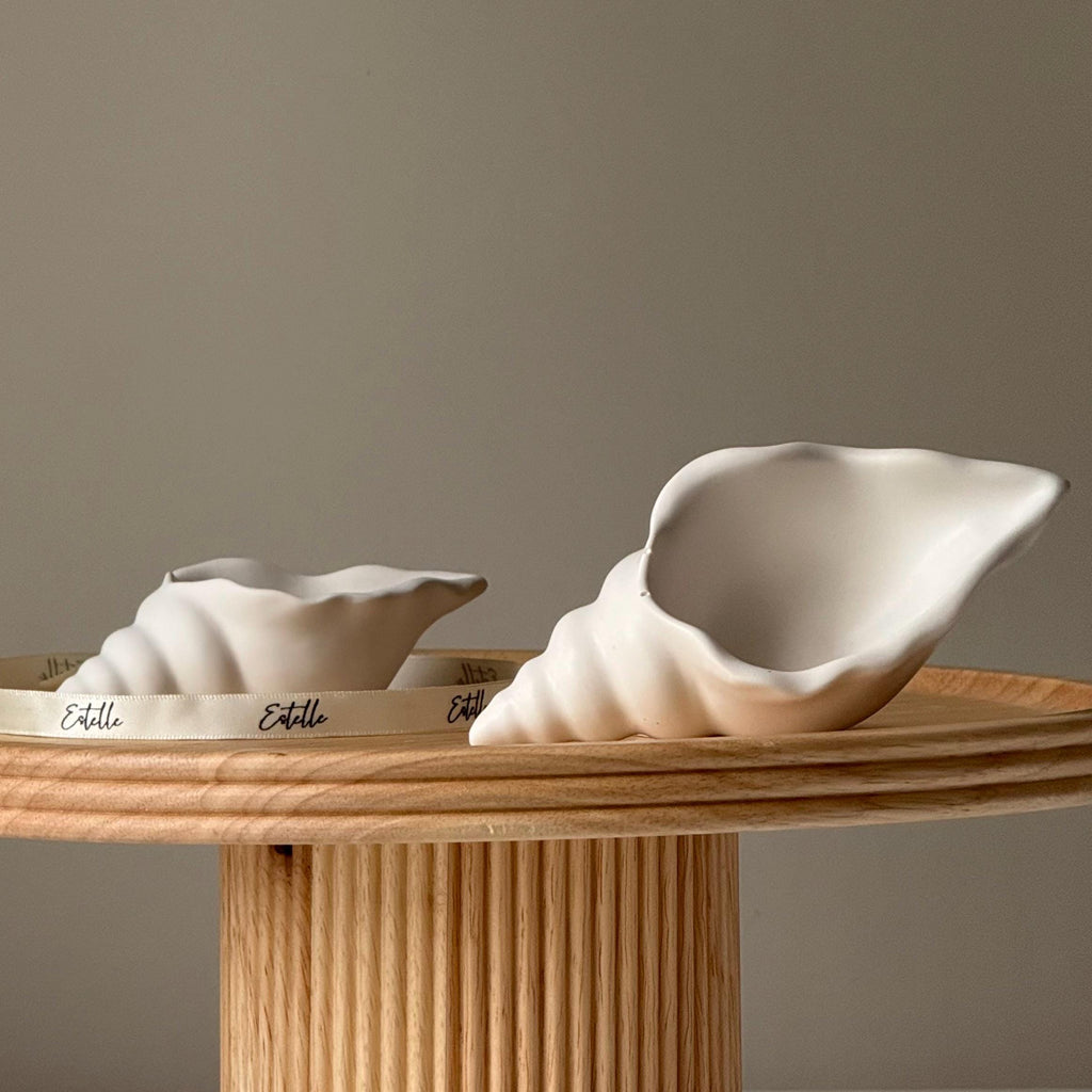 Jesmonite Conch Trinket Tray: Scandi Jewelry Dish, Desk Decor