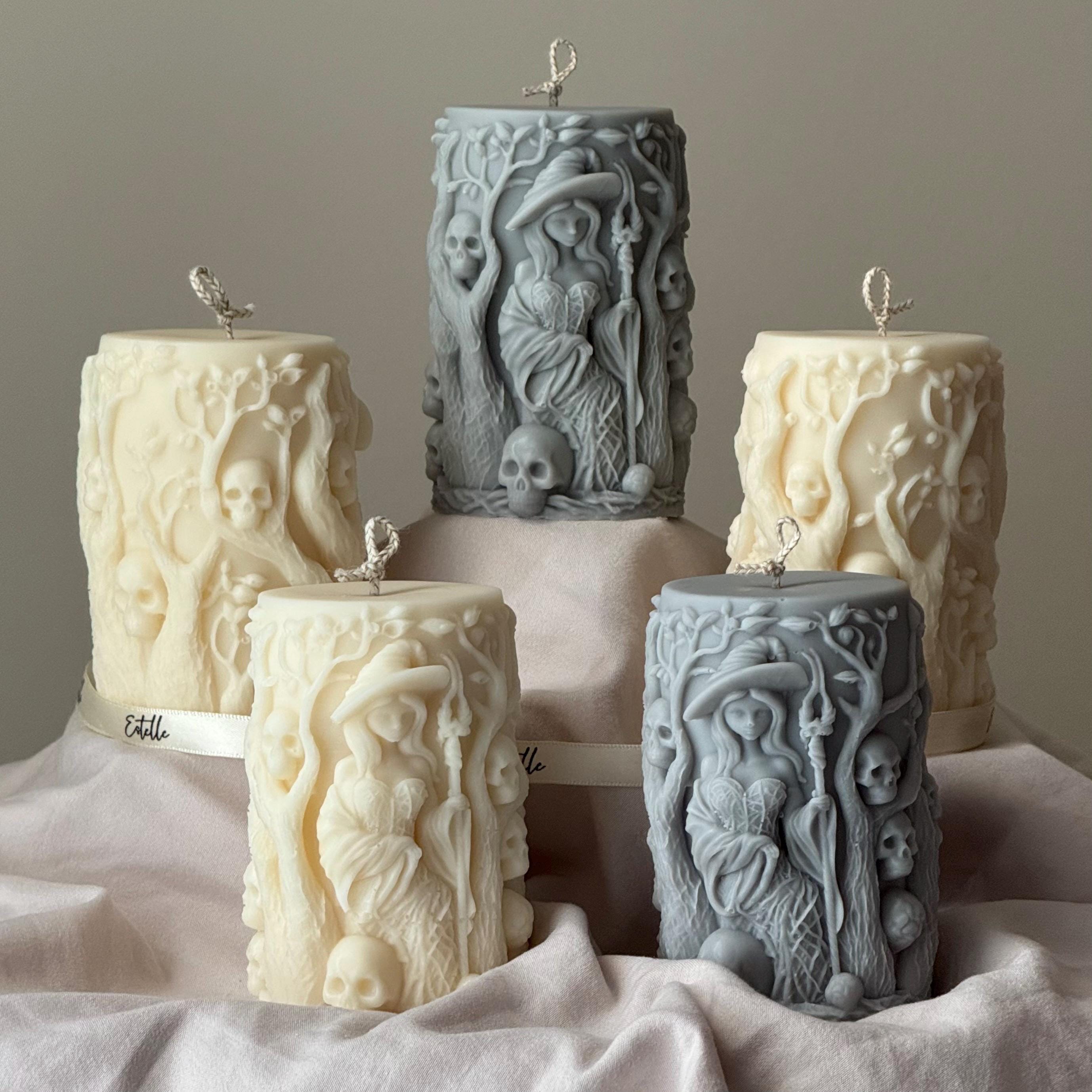 Handmade Witch Pillar Candle: Spooky Halloween Soy Wax Decor