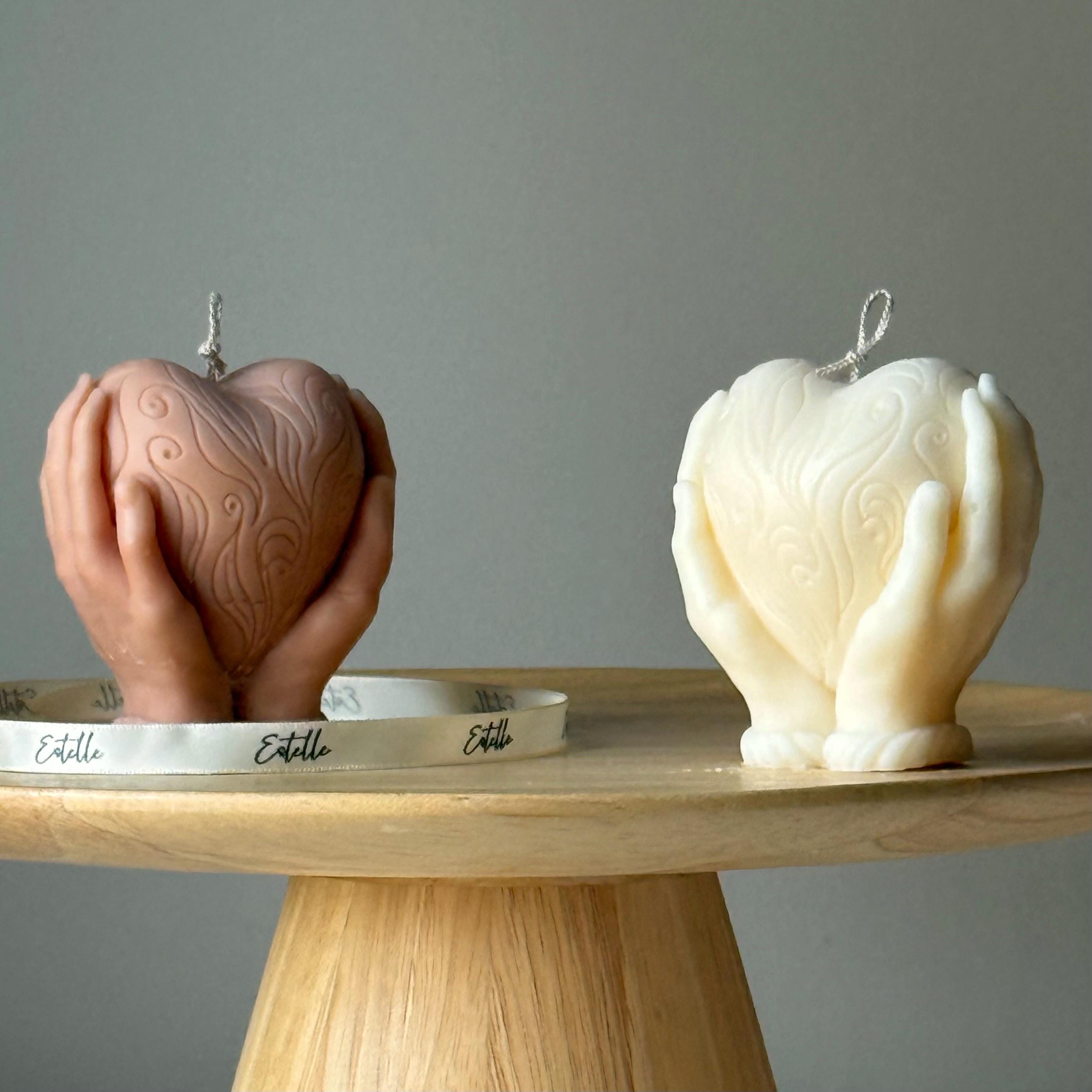 Heart in Hands Candle: Handmade Sculptural Home Decor