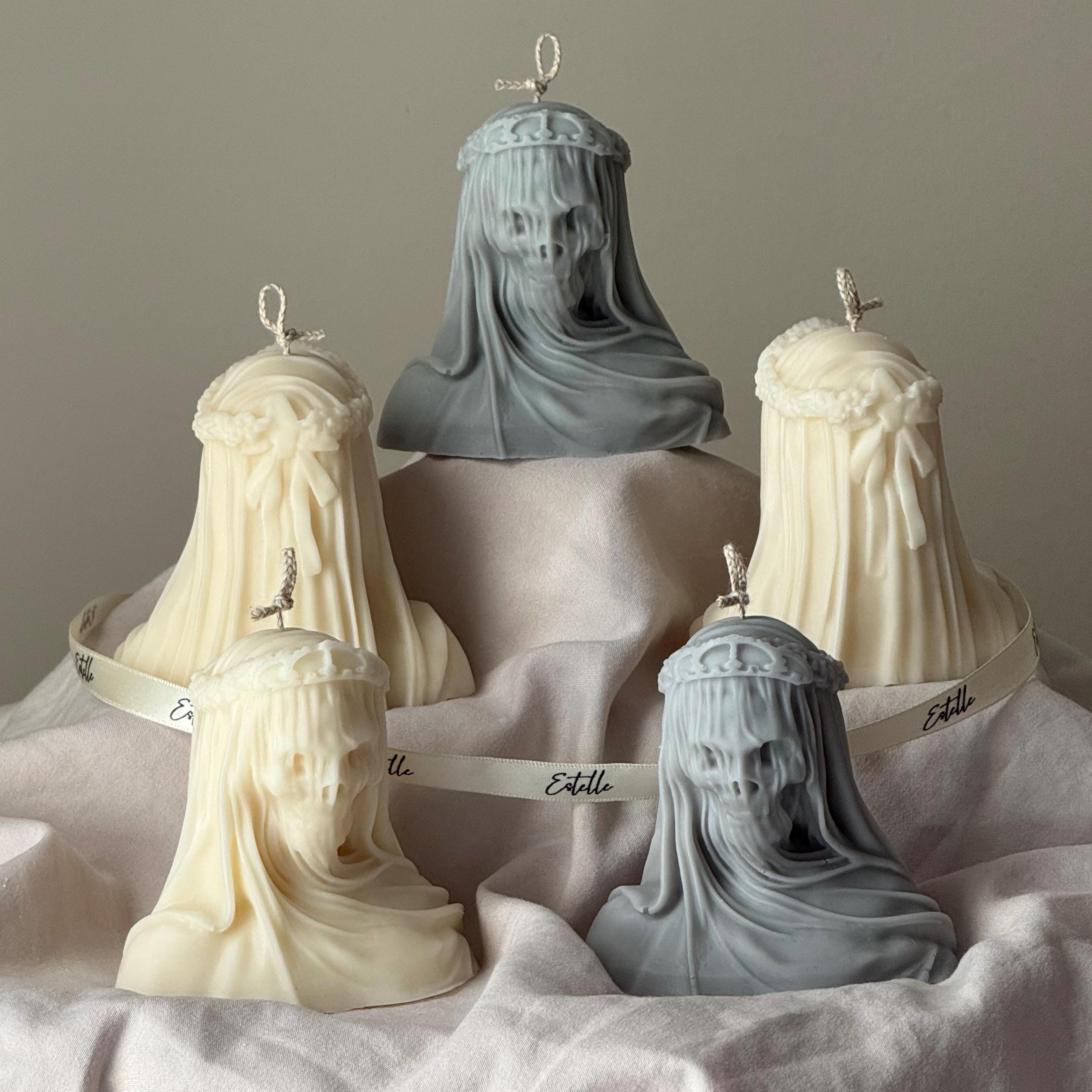 Handmade Halloween Vailed Lady Skull Candle: Spooky Soy Wax Home Decor
