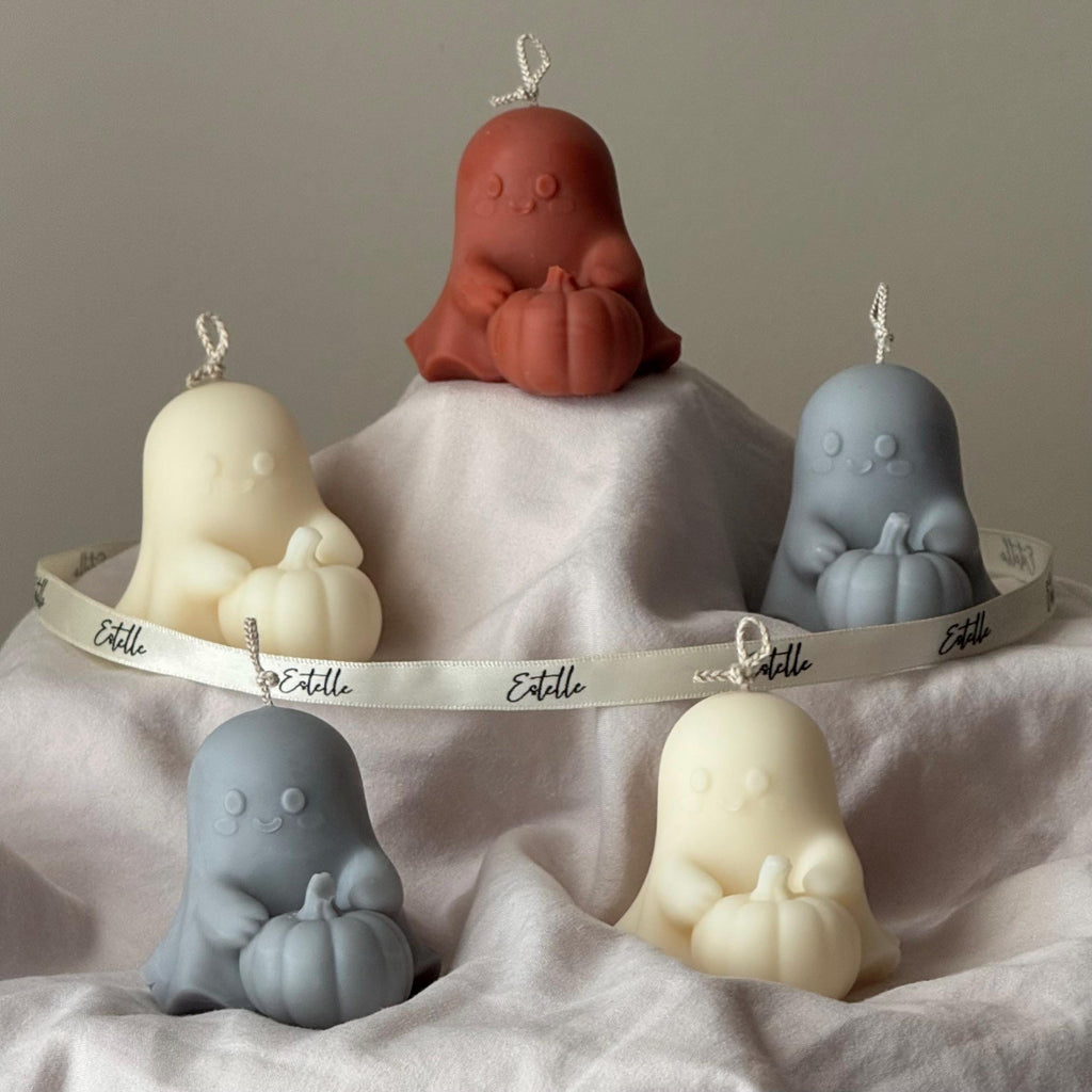 Halloween Ghost with Pumpkin Candle: Handmade Soy Wax Autumn Gift