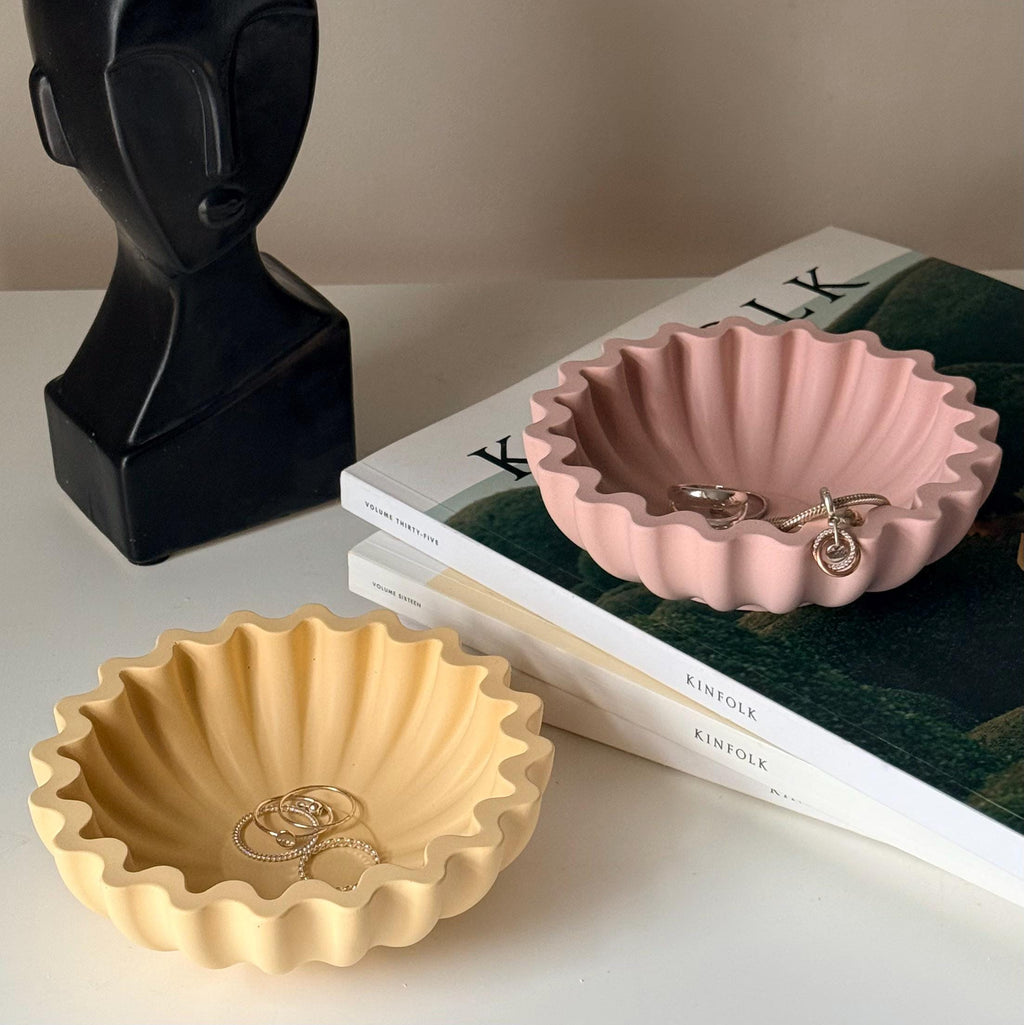 Pleated Geometric Jesmonite Tray | Sculptural Jewelry Dish