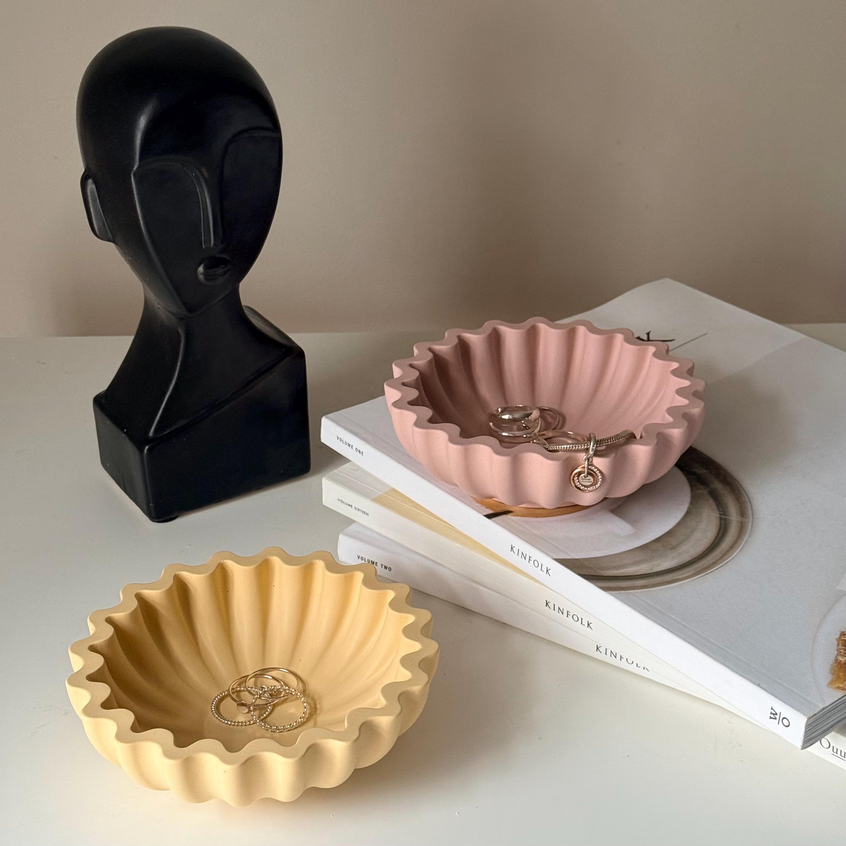 Pleated Geometric Jesmonite Tray | Sculptural Jewelry Dish