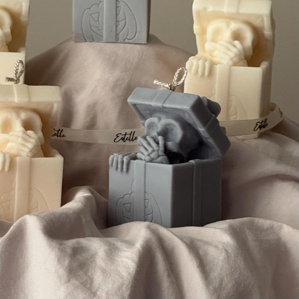 Skull in Gift Box Candle| Halloween Sculptural Soy Wax Decor