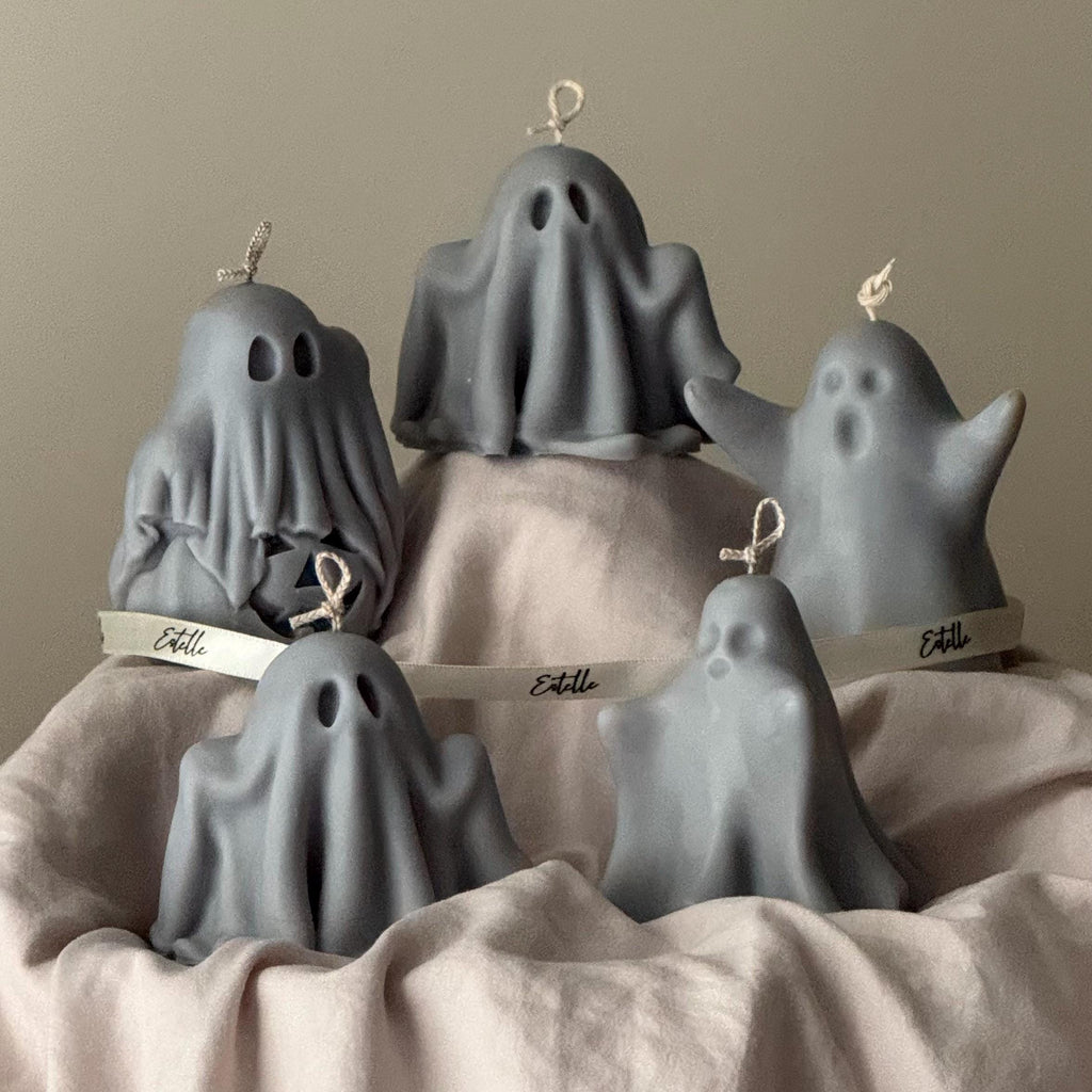 Handmade Ash Halloween Ghost Candle: Sculptural Soy Wax Decor