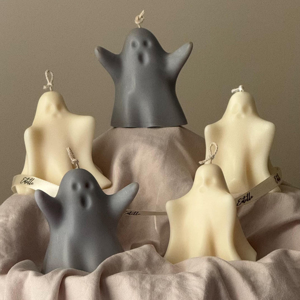 Handmade Ash Halloween Ghost Candle: Sculptural Soy Wax Decor