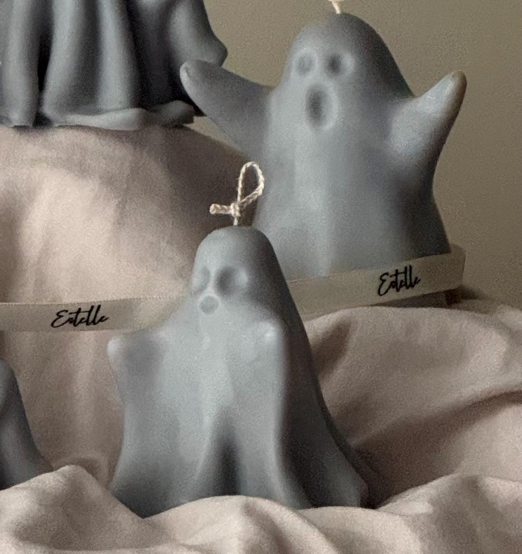 Handmade Ash Halloween Ghost Candle: Sculptural Soy Wax Decor