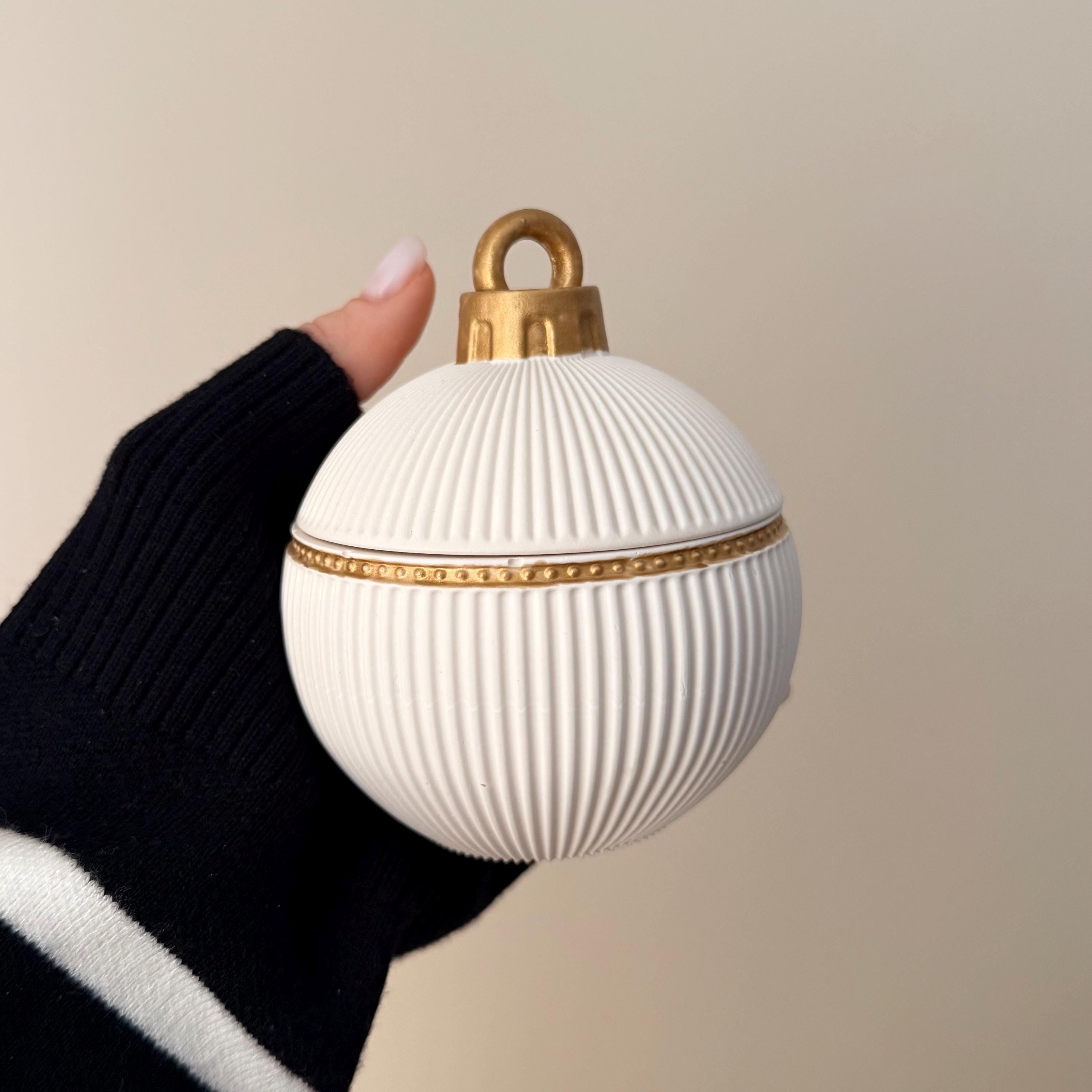 Winter Ornament Bauble Candle – Sculptural Holiday Decor, Handcrafted Soy Wax Candle