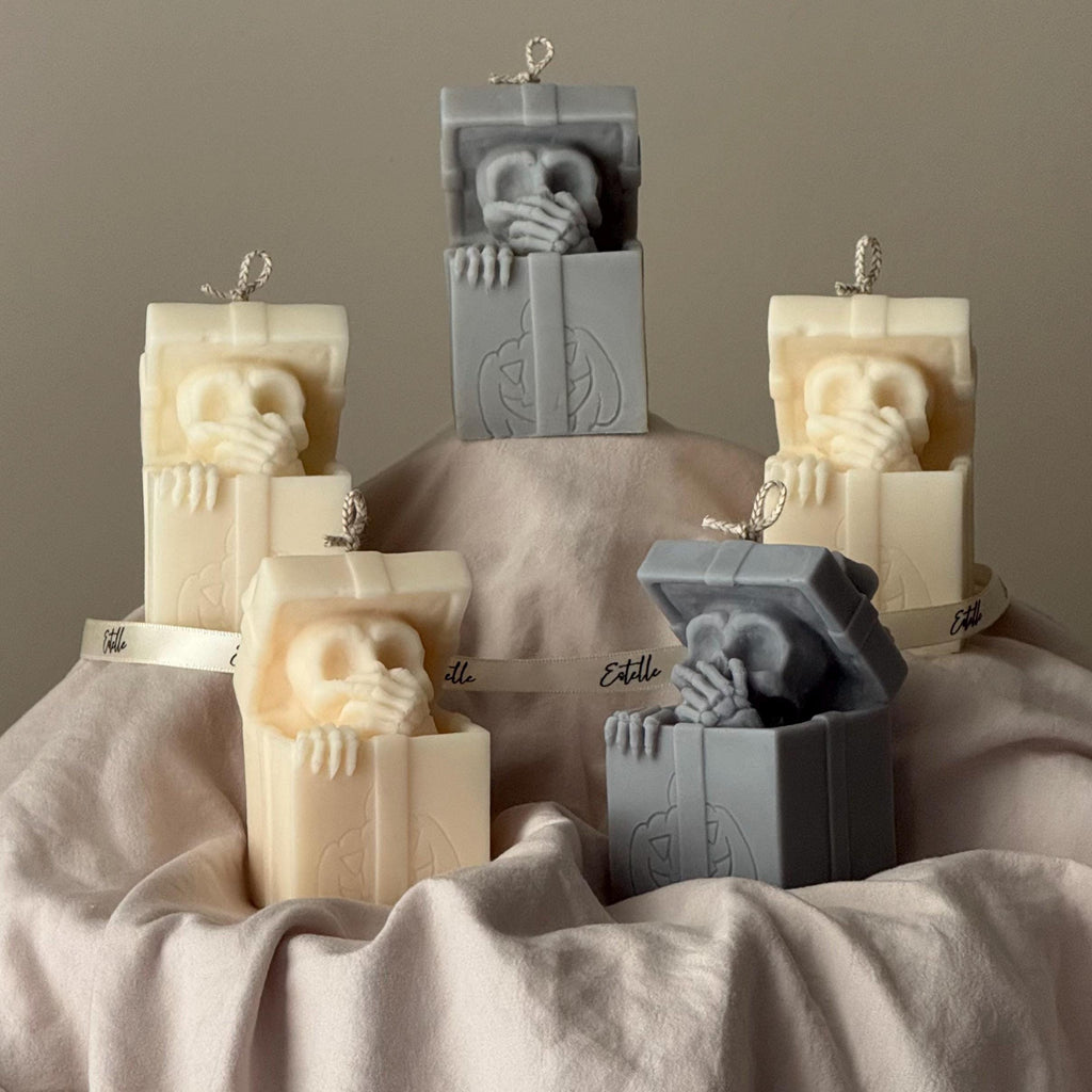 Skull in Gift Box Candle| Halloween Sculptural Soy Wax Decor