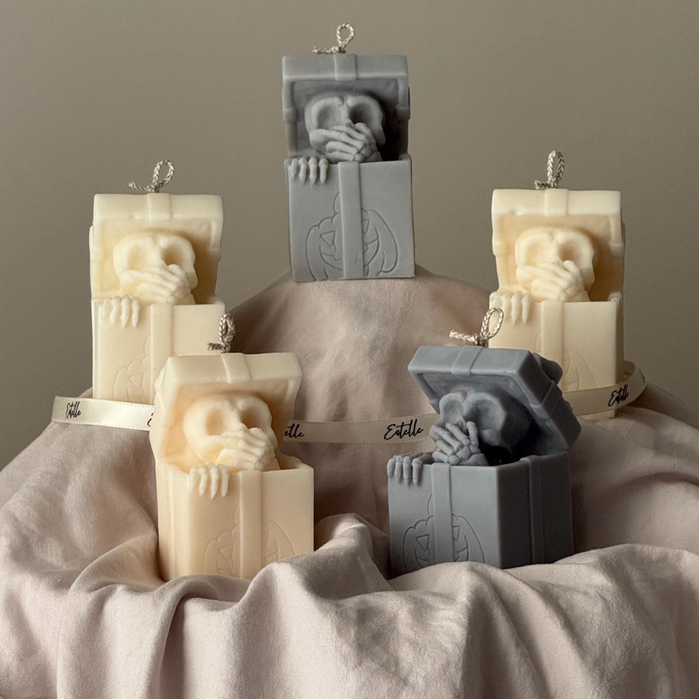 Skull in Gift Box Candle| Halloween Sculptural Soy Wax Decor