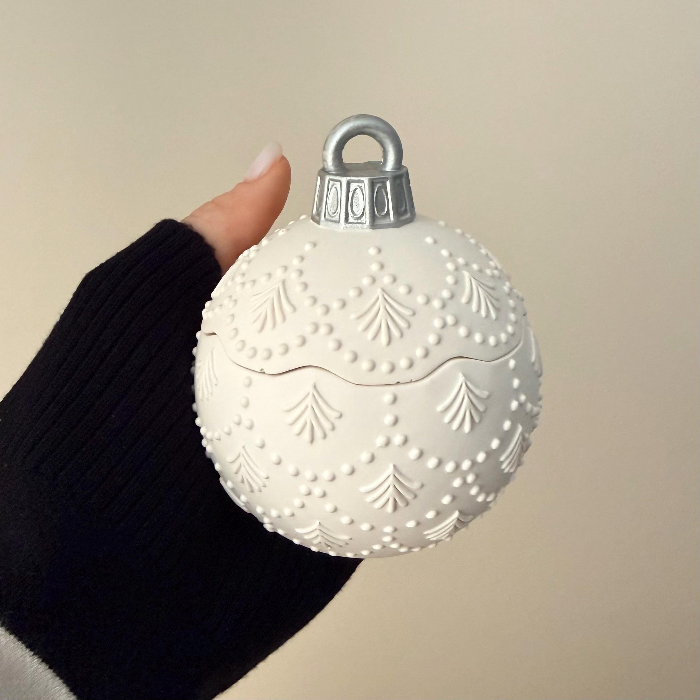 Winter Ornament Bauble Candle – Sculptural Holiday Decor, Handcrafted Soy Wax Candle