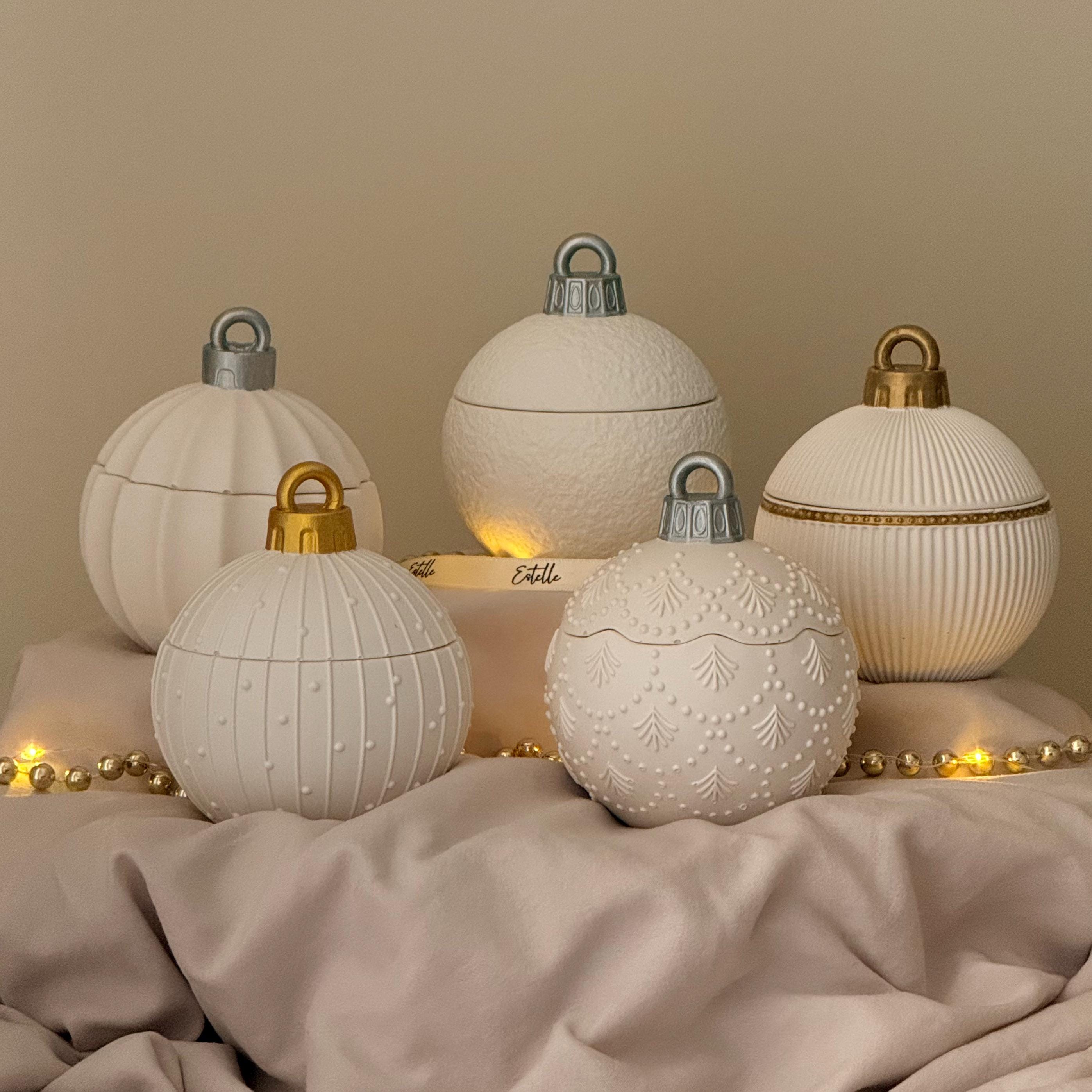 Winter Ornament Bauble Candle – Sculptural Holiday Decor, Handcrafted Soy Wax Candle