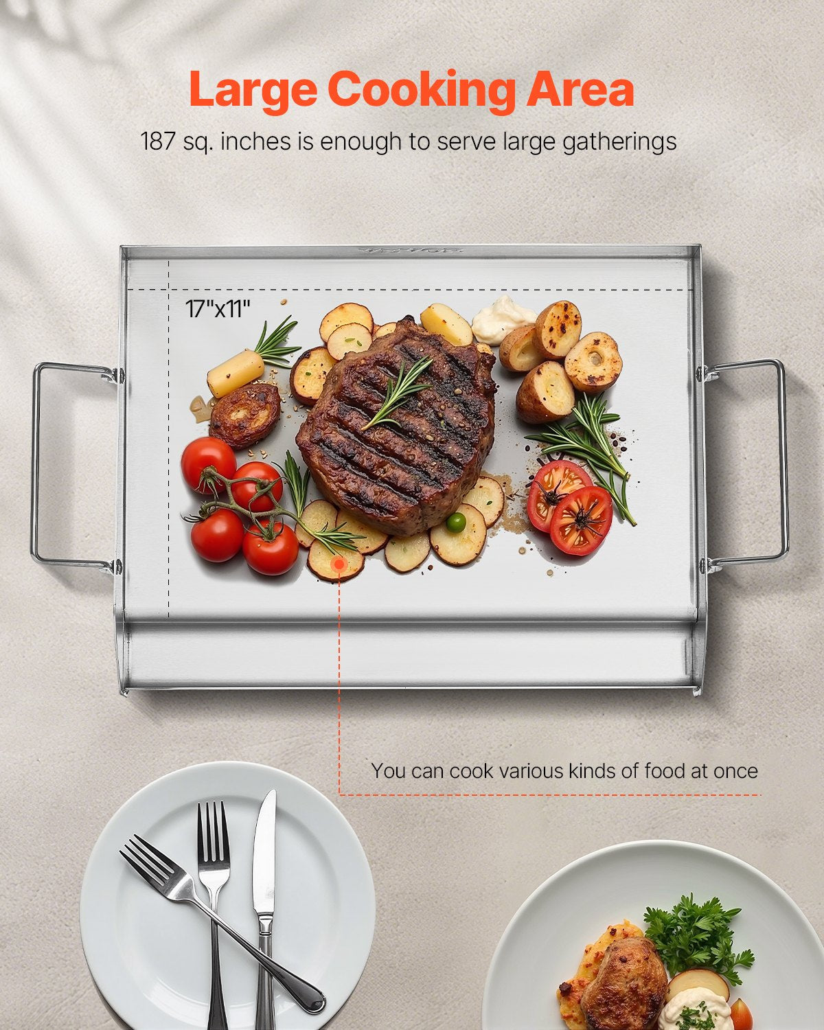 VEVOR 17x13 in Flat Top Griddle Stainless Steel Universal BBQ Grill Pan Cookware