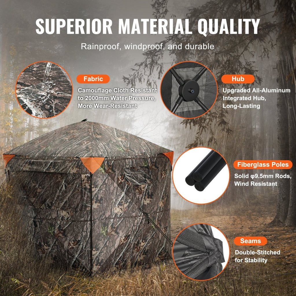 VEVOR Hunting Blind 288° See Through Ground Blind 4 Windows Mesh for 6-7 Person