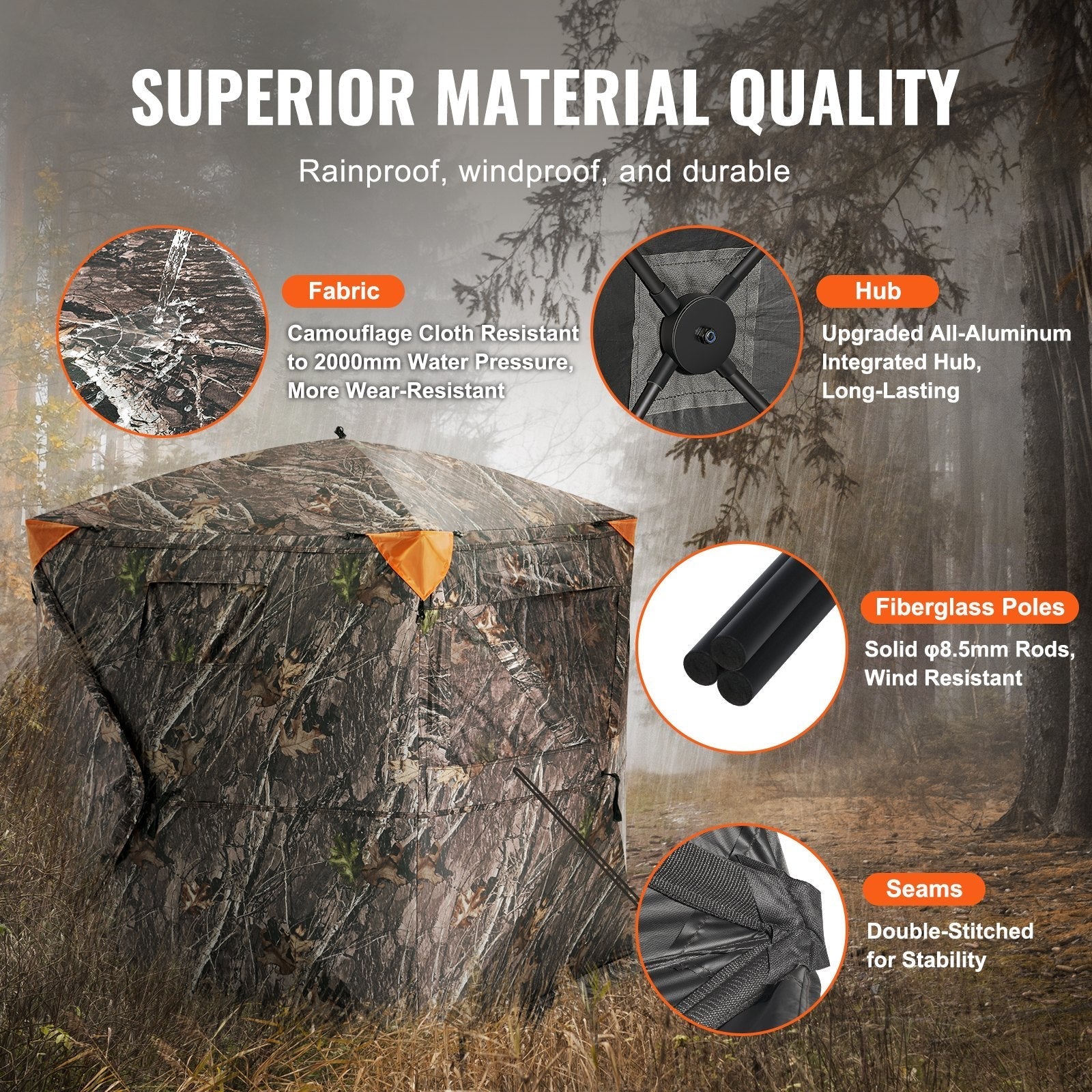 VEVOR Hunting Blind 270° See Through Ground Blind 3 Windows Mesh for 1-2 Person