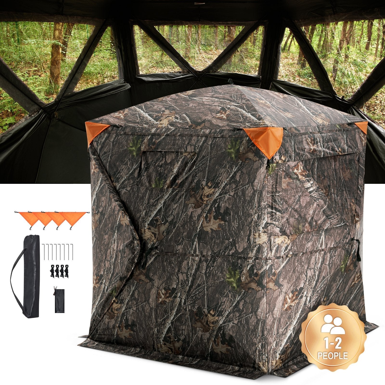 VEVOR Hunting Blind 270° See Through Ground Blind 3 Windows Mesh for 1-2 Person