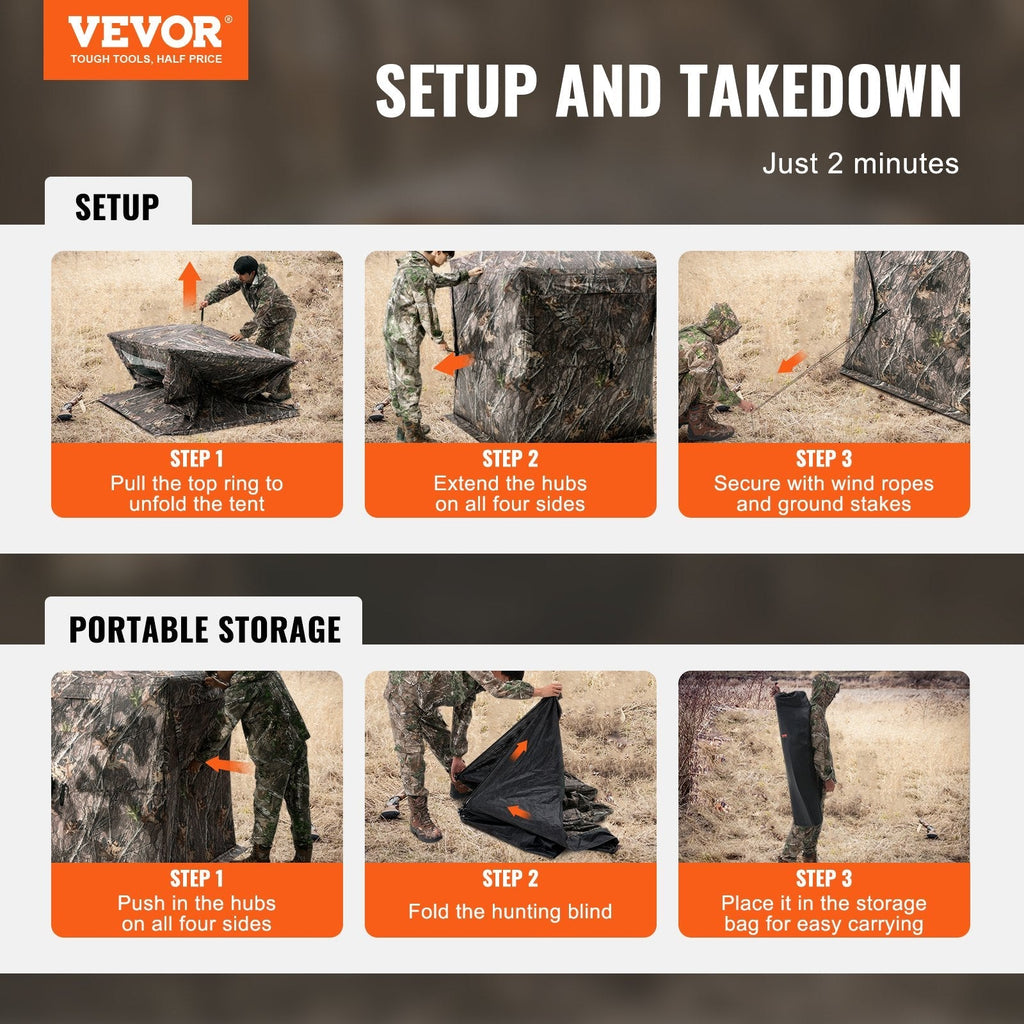 VEVOR Hunting Blind 270° See Through Ground Blind 3 Windows Mesh for 2-3 Person
